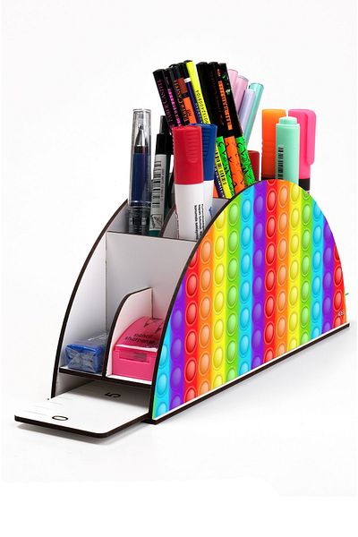 kutuTR Rainbow Pattern Vip Popit Series - Organizer Mount Pen Holder for Kids, Desktop