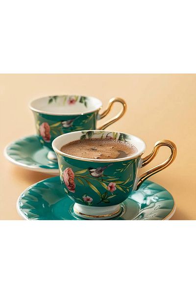 English Home Green Vanilla New Bone China Coffee Cup Set - 90 ml Set of 2