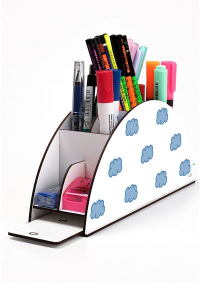 kutuTR Wooden Vip Waves Rainbow Ruled Desktop Pen Holder Organizer Assembled Boxed