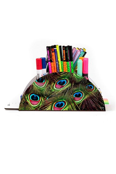 kutuTR Wooden Vip Mini Animals Rainbow Ruled Desktop Pen Holder Organizer with Assembled Box