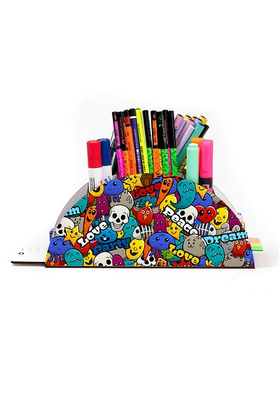 kutuTR Wooden Vip Student Series Rainbow Ruled Desktop Pen Holder Organizer with Assembled Box