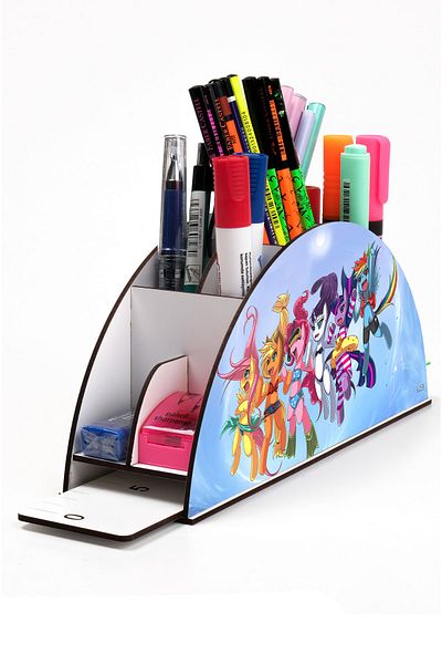 kutuTR Wooden Vip Anime Series Rainbow Ruled Desktop Pen Holder For Kids Organizer Assembled Boxed