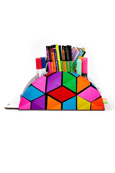 kutuTR Wooden Vip Student Series Rainbow Ruled Desktop Pen Holder Organizer with Assembled Box