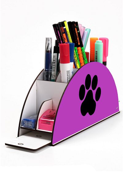 kutuTR Wooden Vip Pati Series Rainbow Ruled Desktop Pen Holder Organizer with Assembled Box