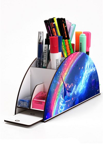kutuTR Wooden Vip Anime Series Rainbow Ruled Desktop Pen Holder For Kids Organizer Assembled Boxed