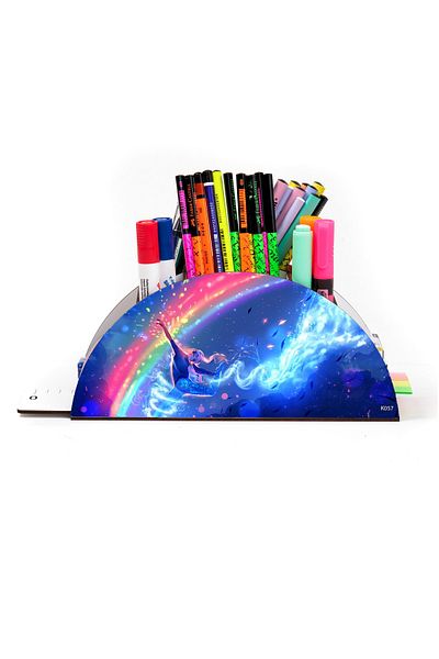 kutuTR Wooden Vip Anime Series Rainbow Ruled Desktop Pen Holder For Kids Organizer Assembled Boxed