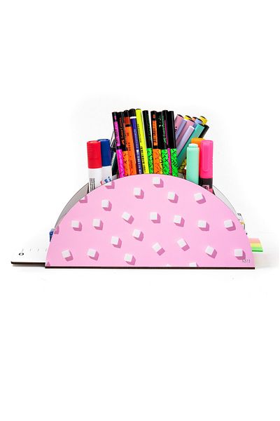 kutuTR Wooden Vip Student Series Rainbow Ruled Desktop Pen Holder Organizer with Assembled Box
