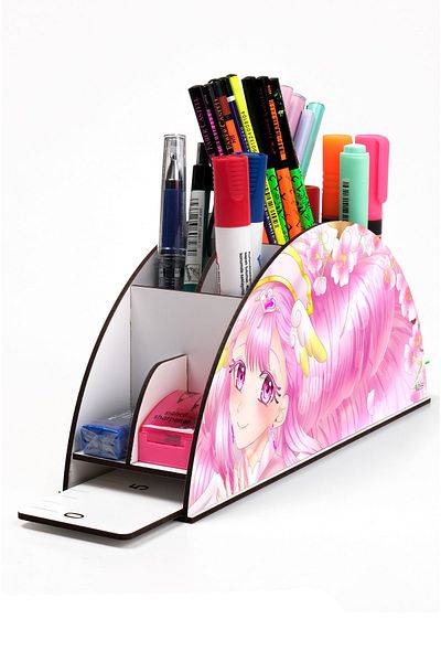 kutuTR Wooden Vip Anime Series Rainbow Ruled Desktop Pen Holder For Kids Organizer Assembled Boxed