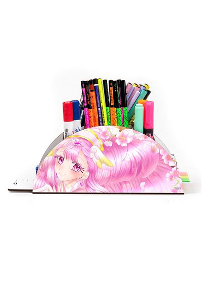 kutuTR Wooden Vip Anime Series Rainbow Ruled Desktop Pen Holder For Kids Organizer Assembled Boxed