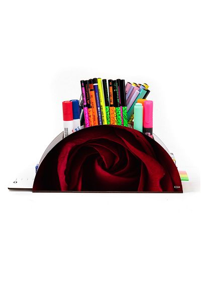 kutuTR منظم حامل أقلام مكتبي خشبي من سلسلة Vip Rose مع مسطرة بألوان قوس قزح