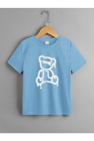 LePold Light Blue Teddy Bear Printed Children's T-Shirt