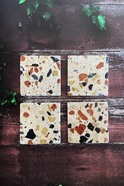 Baumatelier طقم قواعد أكواب من الحجر الطبيعي من تيرازو مكون من 4 قطع