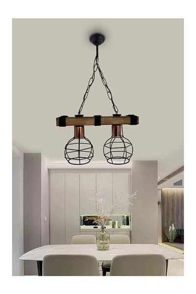 RSCOLLECTIONS Wooden Rope Cage Model 2-Piece Wooden Chandelier Kitchen Living Room Chandelier
