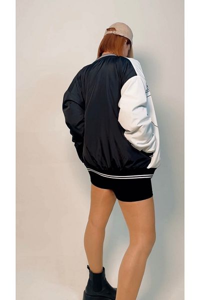 GAGATR Face Printed Right Left Different Color Satin College Jacket
