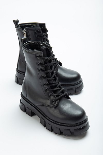 DENORA Μαύρες Ματ Δερμάτινες Χονδρές Σόλα Lace Up Boots