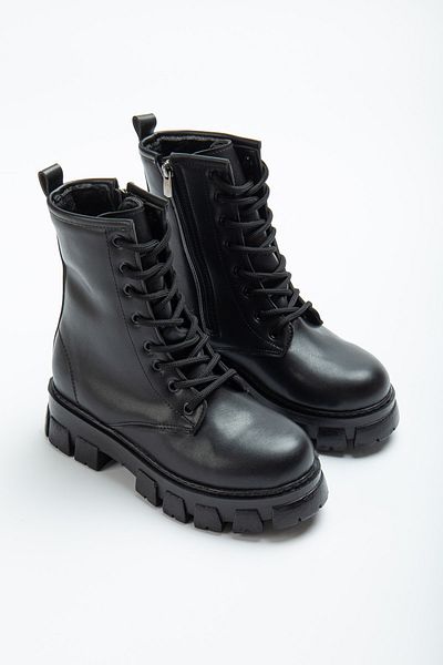 DENORA Μαύρες Ματ Δερμάτινες Χονδρές Σόλα Lace Up Boots