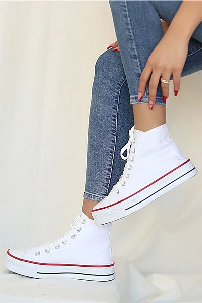 Slazenger Talpă înaltă Hi High Top White Pantofi sport de vară pentru femei din in