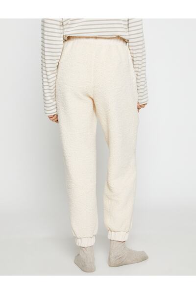 Koton Plush Jogger Pajama Bottoms with Lace Waist Pocket Detail