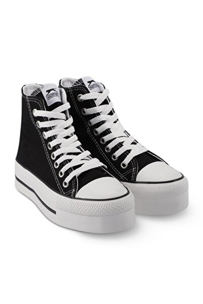 Slazenger High Sole Hi High Top Black Women's Summer Linen Sneaker Sports Shoes