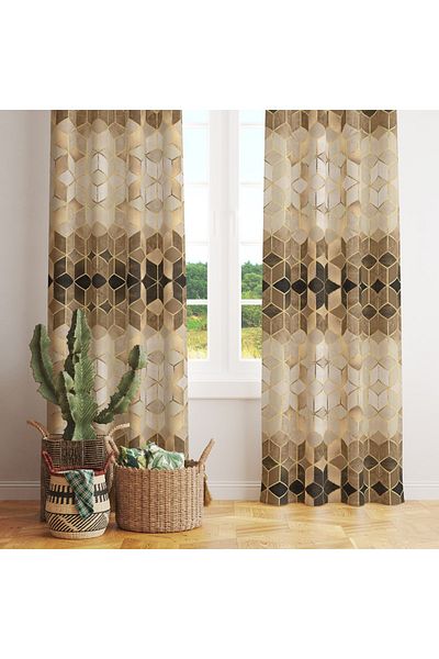 stellahomes Brown Mosaic Patterned Digital Printed Background Curtain Single Wing