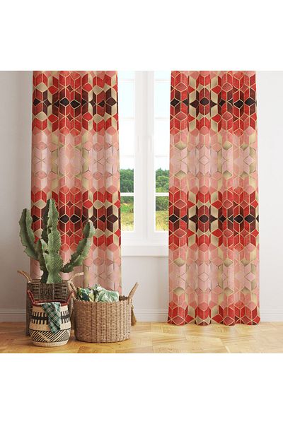 stellahomes Red Mosaic Patterned Digital Printed Background Curtain Single Wing