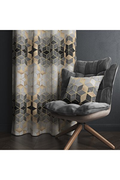 stellahomes Gray Mosaic Patterned Digital Printed Background Curtain Single Wing