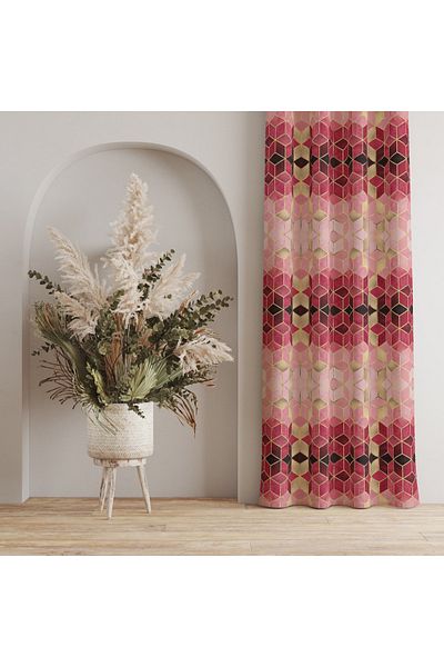 stellahomes Pink Mosaic Patterned Digital Printed Background Curtain Single Wing