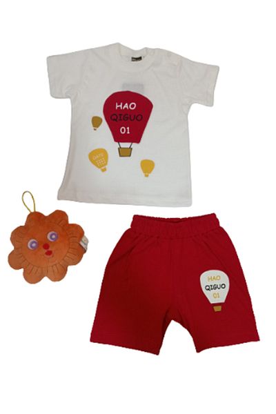 Clup Polo Polo Baby Baby Boy Parachute Patterned T-Shirt and Shorts Set 2-Piece Set Ecru Red