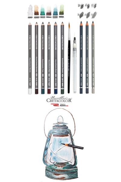 GLANCE Cretacolor 6'lı Aquarell Sulandırılabilir Fırçalı Karakalem Eskiz Dere...