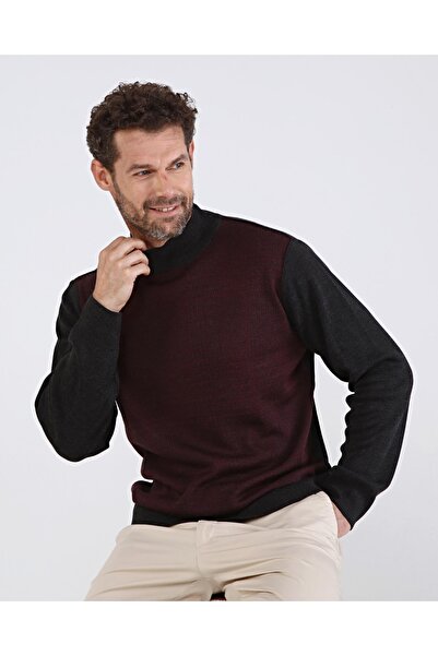 Çizgi Triko Чоловічий светр з напіврибальським коміром, темно-сірий, з візерунком на рукавах і талії, еластичний, трикотажний