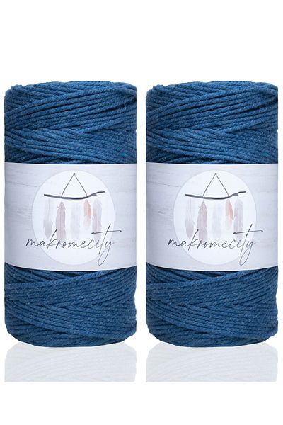 Makromecity Premium 3 Twist Βαμβακερό σχοινί Μακραμέ 3mm Three Twists Σχοινί Μακραμέ Σχοινί 500 gr (2X250 GRAM) Τζιν Μπλε