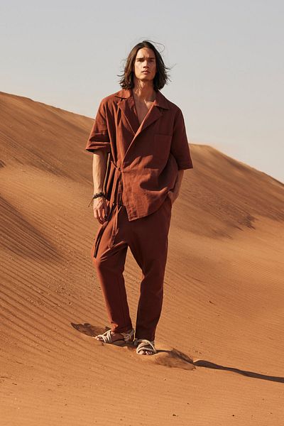 Dear Deer Cinnamon Linen Double Breasted Jacket Trousers Set