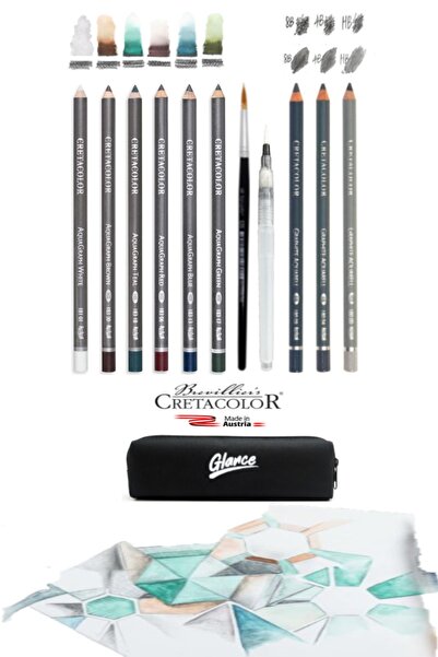 GLANCE Cretacolor 9'lu Aquarell Sulandırılabilir Fırçalı Karakalem Eskiz Dere...