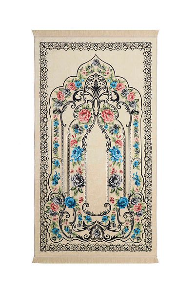 Bursa İpek Cream Velvet Rug Prayer Rug