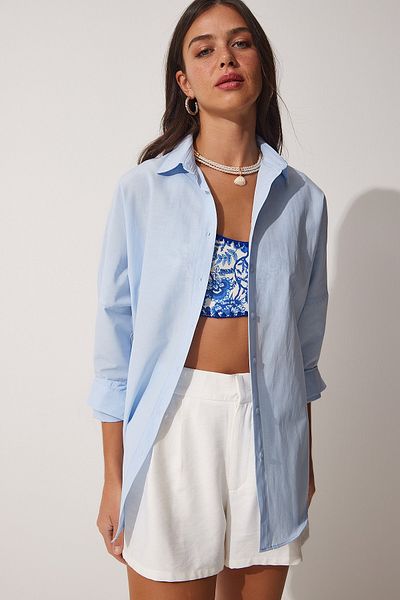 Happiness İstanbul Hemd - Blau - Oversized