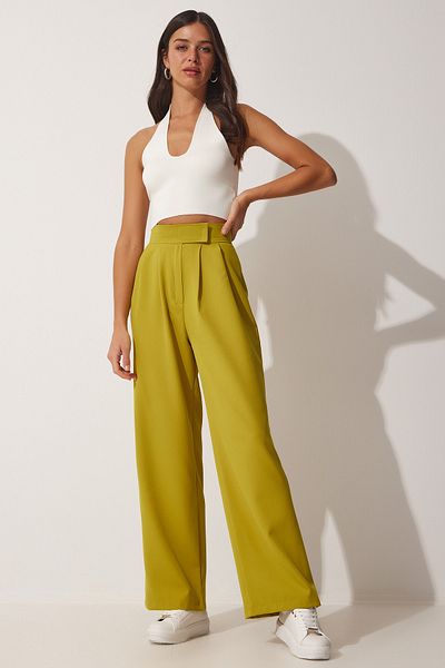 Happiness İstanbul Women's Oil Green Velcro Waist Loose Pants YL00001
