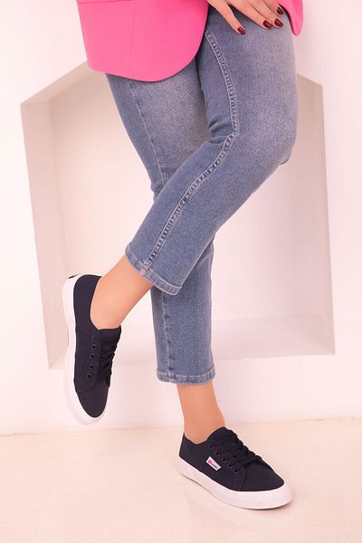 SOHO Navy Blue Linen Women's Sneakers 18111
