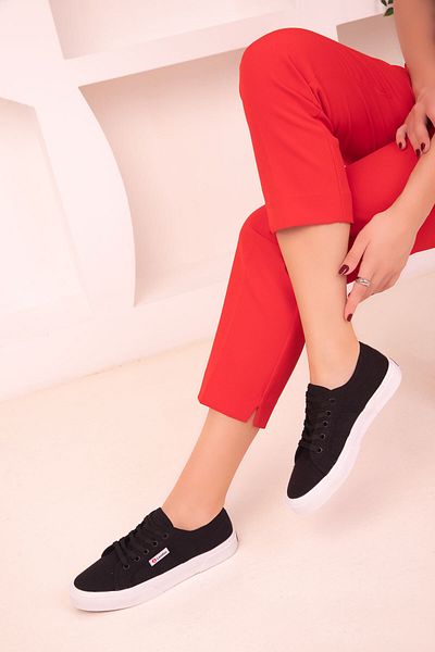 SOHO Black Linen Women's Sneakers 18111