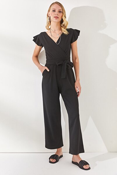 Olalook Women's Black Back Zippered Pocket Belted Jumpsuit TLM-19000144