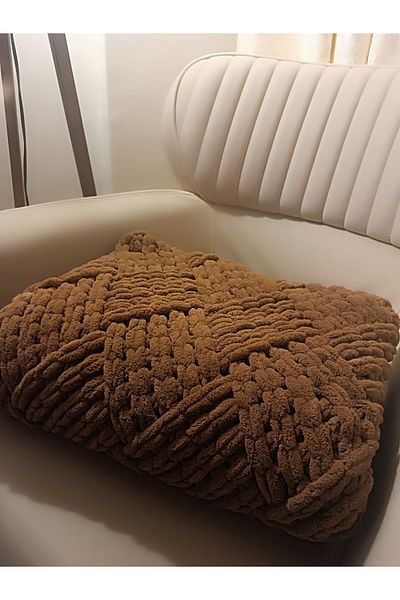 Moda Biçer Hand Knitted 100% Organic TV Blanket/Baby Blanket/Single Blanket/Bed Runner 100*155