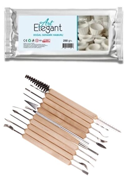 Vox Art Kil Hamur Seti-250 Gr Beyaz Kil & 11'li Ahşap Ebeşuar Seti