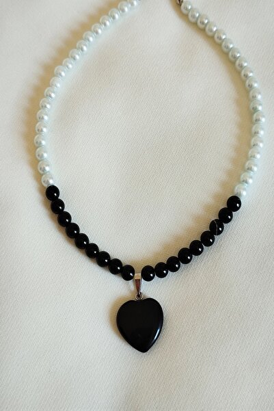 Generic Brand 6 m Onyx Glass Pearl Natural Stone Heart Choker Necklace