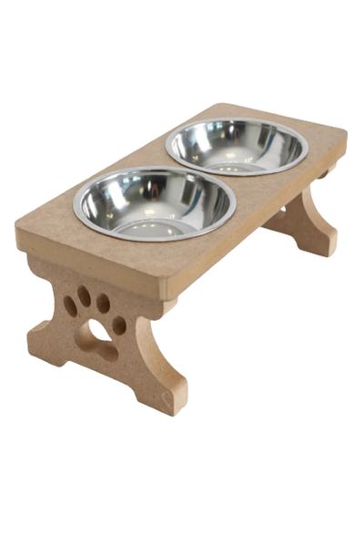 TİNEKE Demountable Wooden Cat Food and Water Bowl with 2 Steel Bowls
