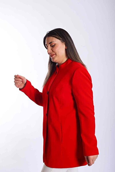 Blues Outlet Női nagygombos hosszú kabát-piros