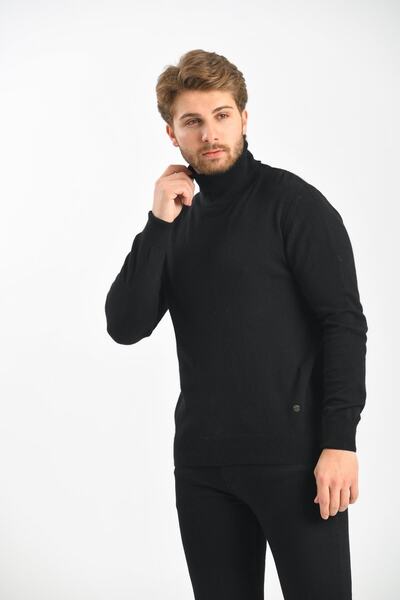 Çizgi Triko Ανδρικό Full Fisherman Μαύρο πουλόβερ Angora Rabbit Wool κανονική εφαρμογή