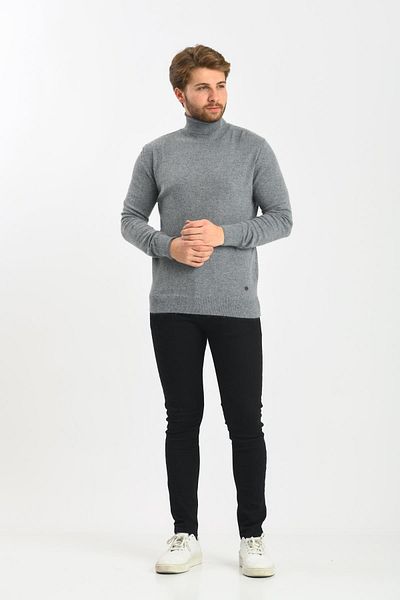 Çizgi Triko Ανδρικό πουλόβερ Full Fisherman Grey Angora Rabbit Wool κανονική εφαρμογή