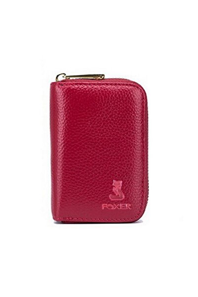 Foxer Genuine Leather Red Women's Wallet 20 Transparent Card Holder