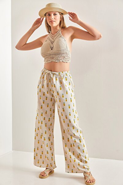 Bianco Lucci Γυναικείο παντελόνι με ελαστική μέση Με σχέδιο 40841018