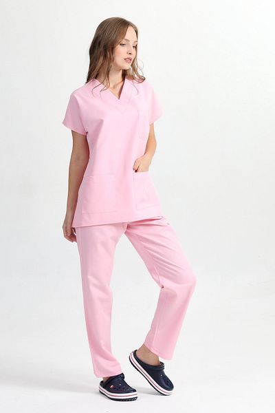 BAŞAK Women Pink Yarasakol Scrubs Doctor Nurse Jersey Suit (Alpaka Fabric)
