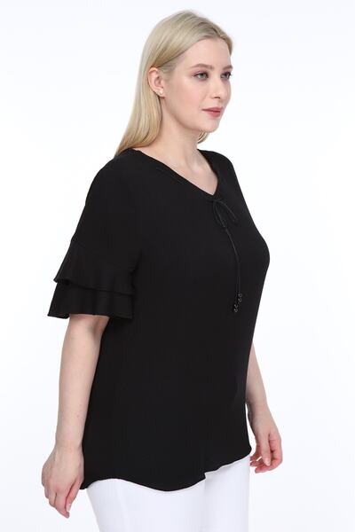 Piano Luce Lyre Women's Large Size Flounced Sleeve Blouse Black L2319
